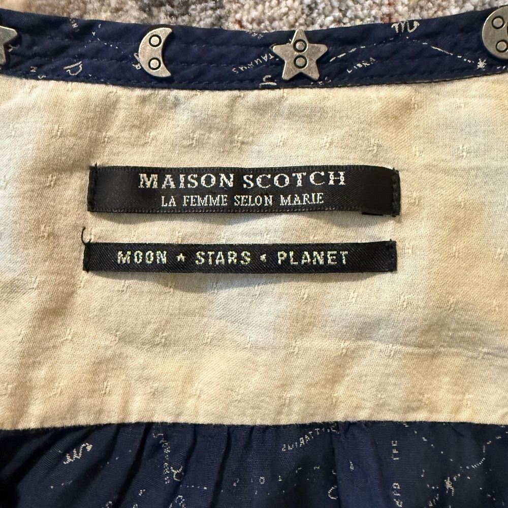 Maison Scotch La Femme Selon Marie Moon Stars Planet Navy Loose Fit Blouse Top